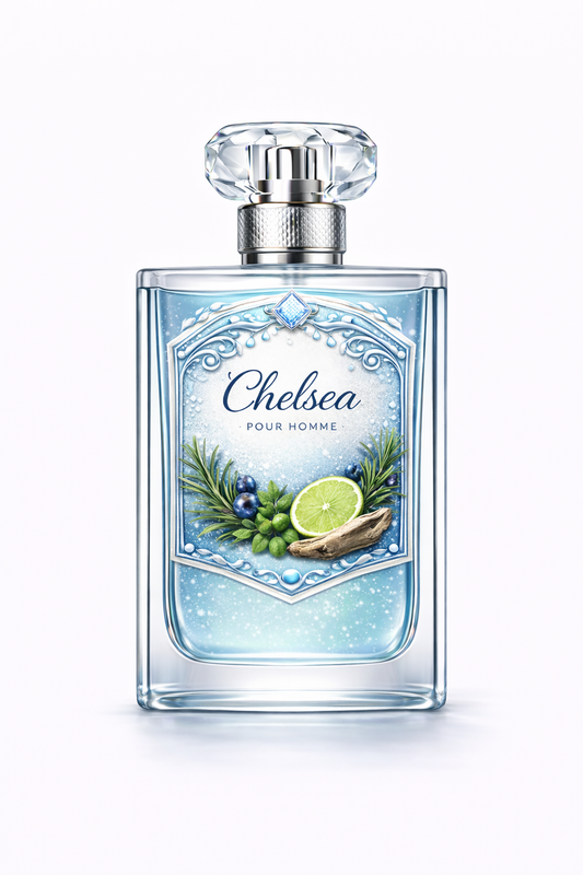 Chelsea Pour Homme perfume for men fresh citrus woody designer fragrance bottle